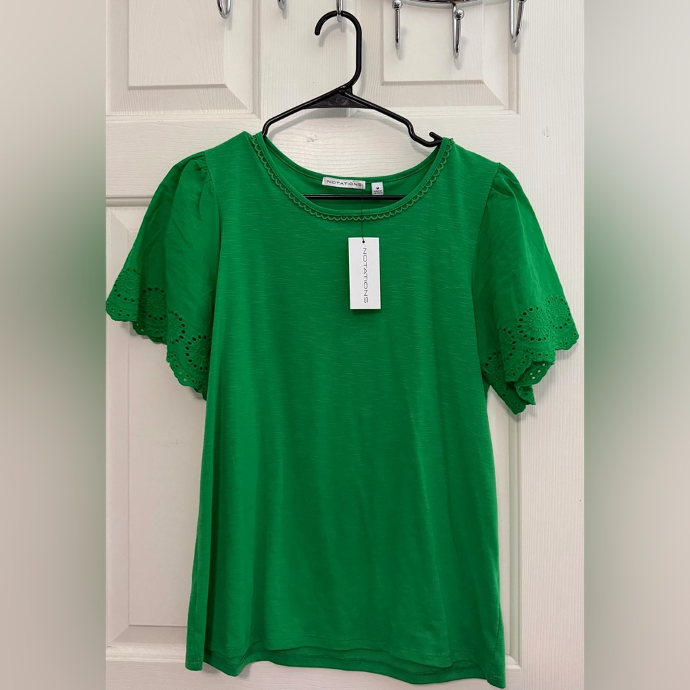 Notations Emerald Green Eyelet Sleeve Top